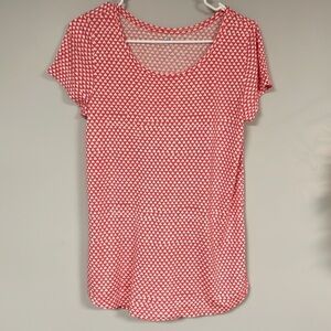 Gap Coral/ white  scoop neck Tee shirt women’s,   extra long curved hemline, S